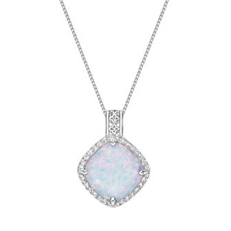 Gemminded Sterling Silver Lab-Created Opal & Lab-Created White Sapphire Pendant Necklace