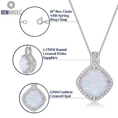 Gemminded Sterling Silver Lab-Created Opal & Lab-Created White Sapphire  Pendant Necklace