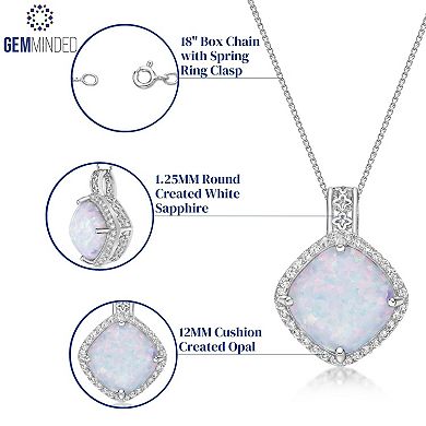 Gemminded Sterling Silver Lab-Created Opal & Lab-Created White Sapphire Pendant Necklace