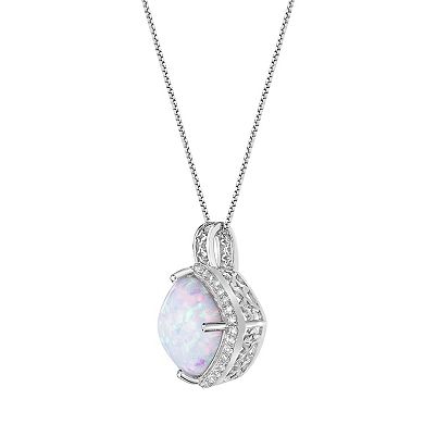 Gemminded Sterling Silver Lab-Created Opal & Lab-Created White Sapphire Pendant Necklace