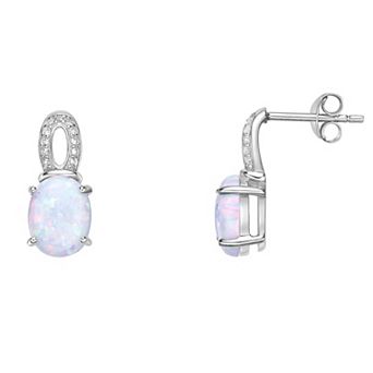 Gemminded Sterling Silver Lab-Created Opal & Lab-Created White Sapphire Drop Earrings