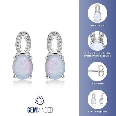 Gemminded Sterling Silver Lab-Created Opal & Lab-Created White Sapphire  Drop Earrings