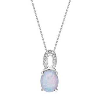 Gemminded Sterling Silver Lab-Created Opal & Lab-Created White Sapphire Pendant Necklace