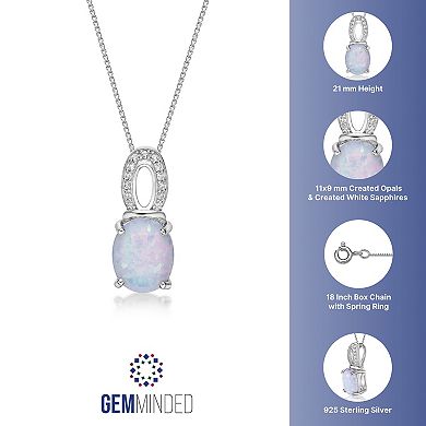 Gemminded Sterling Silver Lab-Created Opal & Lab-Created White Sapphire Pendant Necklace