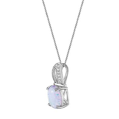 Gemminded Sterling Silver Lab-Created Opal & Lab-Created White Sapphire Pendant Necklace