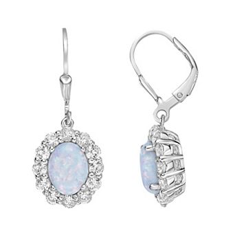 Gemminded Sterling Silver Lab-Created Opal & Lab-Created White Sapphire Drop Earrings