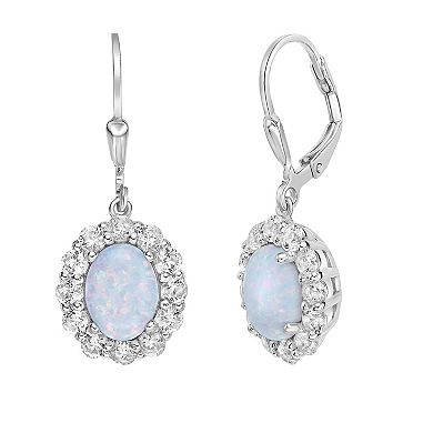 Gemminded Sterling Silver Lab-Created Opal & Lab-Created White Sapphire Drop Earrings
