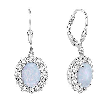 Gemminded Sterling Silver Lab-Created Opal & Lab-Created White Sapphire Drop Earrings