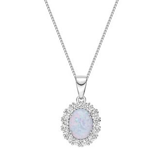 Gemminded Sterling Silver Lab-Created Opal & Lab-Created White Sapphire Pendant Necklace