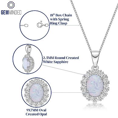 Gemminded Sterling Silver Lab-Created Opal & Lab-Created White Sapphire Pendant Necklace