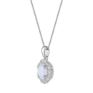 Gemminded Sterling Silver Lab-Created Opal & Lab-Created White Sapphire Pendant Necklace