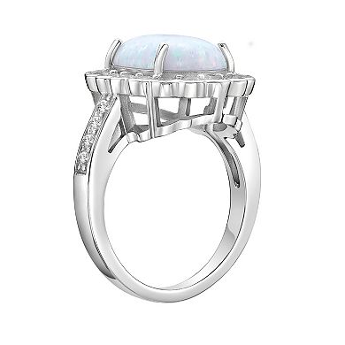 Gemminded Sterling Silver Lab-Created Opal & Lab-Created White Sapphire Ring