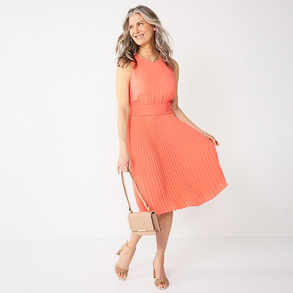strapless open back dress Dusty Coral Pleated Maxi Dress – Girls Downtown main image 1