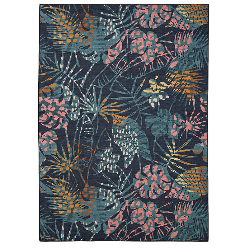 Linon Miramar Outdoor Washable Rug, Blue, 5X7 Ft