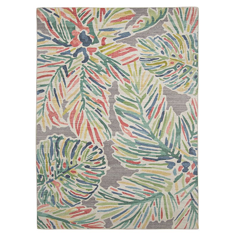 Linon Tampa Outdoor Washable Rug, Grey, 5X7 Ft