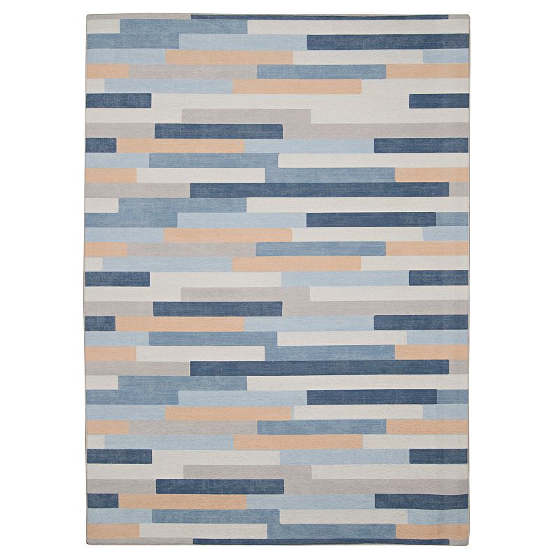 Linon Miami Outdoor Washable Rug, Blue, 5X7 Ft