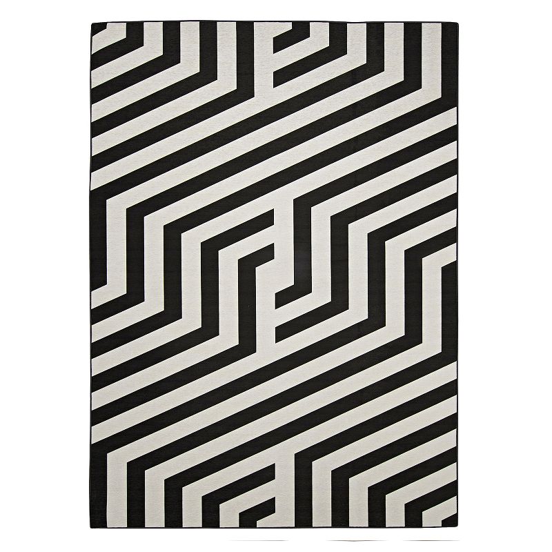 Linon Myers Outdoor Washable Rug, Black, 5X7 Ft