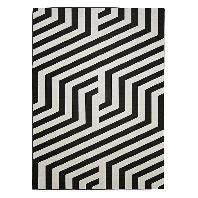 Linon Myers Outdoor Washable Rug, Black, 7X9 Ft