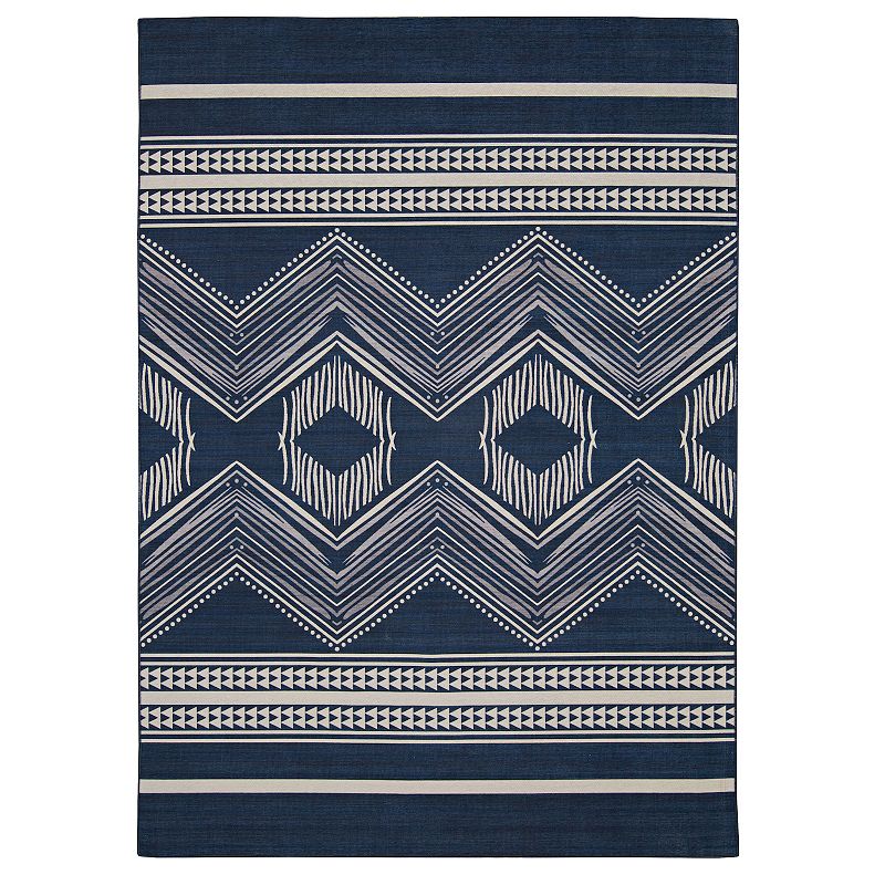 Linon Boynton Outdoor Washable Rug, Blue, 5X7 Ft