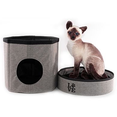 Precious Tails Home Base Circular 2-Tier Collapsible Cat Cave