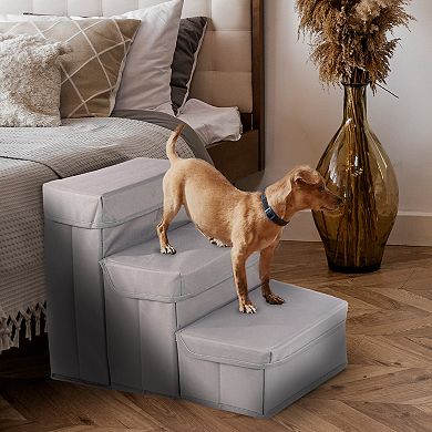 Precious Tails Padded 3-Step Pet Storage Foldable Dog & Cat Stairs