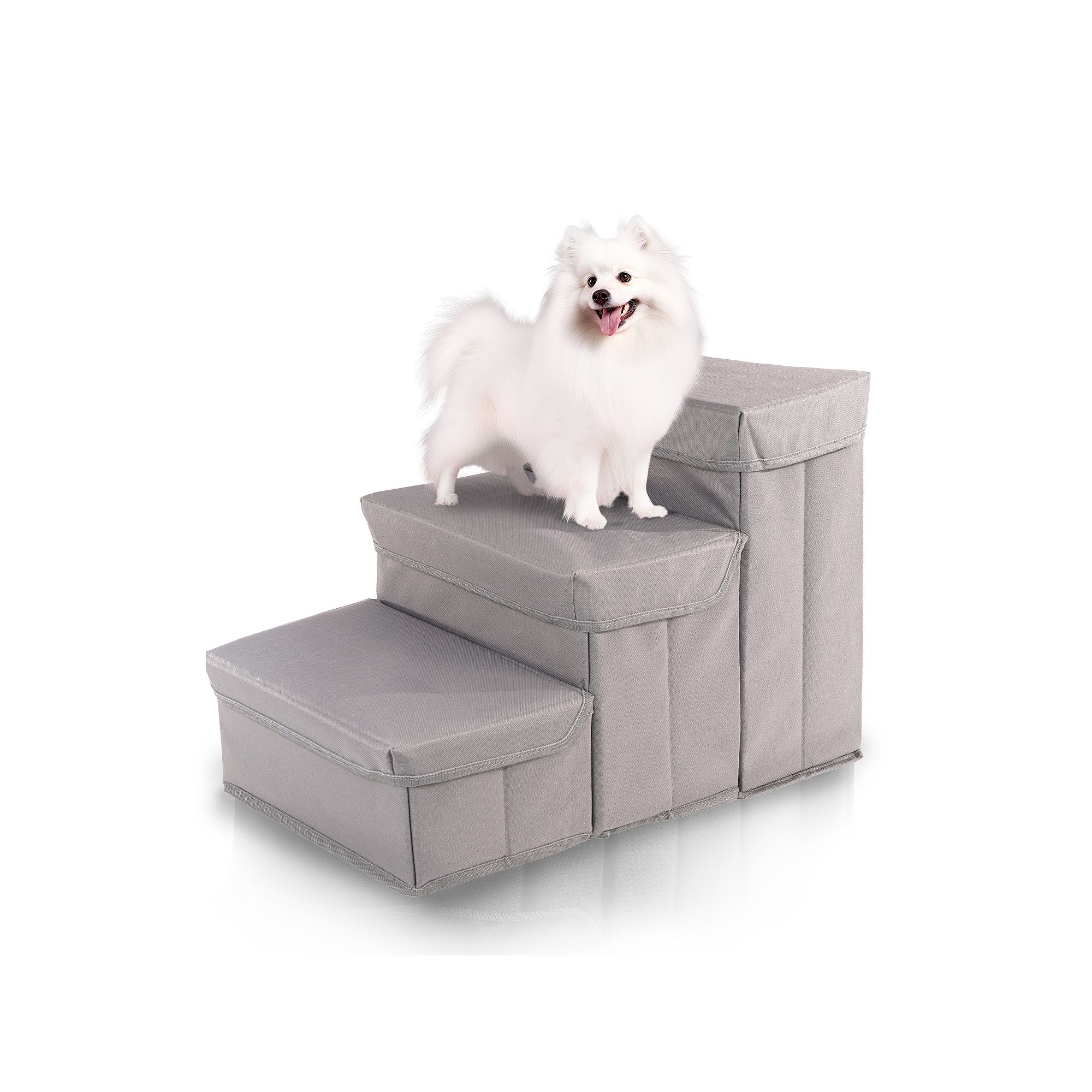 Precious Tails Padded 3-Step Pet Storage Foldable Dog & Cat Stairs, Gray