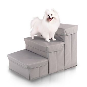 Precious Tails Padded 3-Step Pet Storage Foldable Dog & Cat Stairs