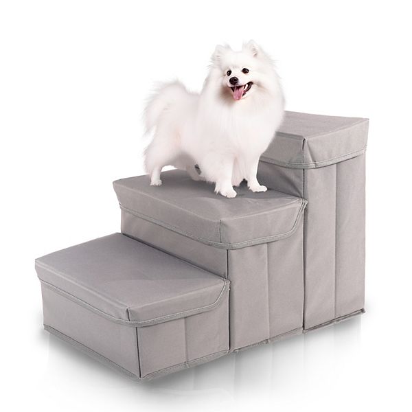 Precious Tails Padded 3-Step Pet Storage Foldable Dog & Cat Stairs - Gray