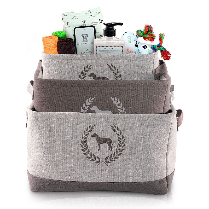 Precious Tails Dog Crest Print Linen Storage Bin Set, Multi