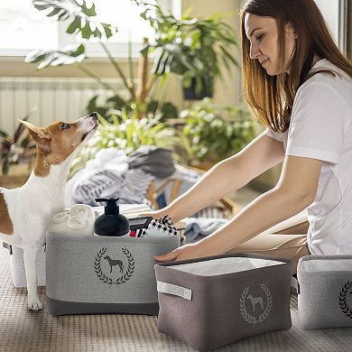 Precious Tails Dog Crest Print Linen Storage Bin Set