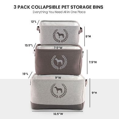 Precious Tails Dog Crest Print Linen Storage Bin Set