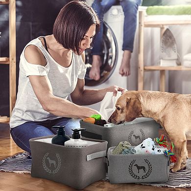 Precious Tails Dog Crest Print Linen Storage Bin Set