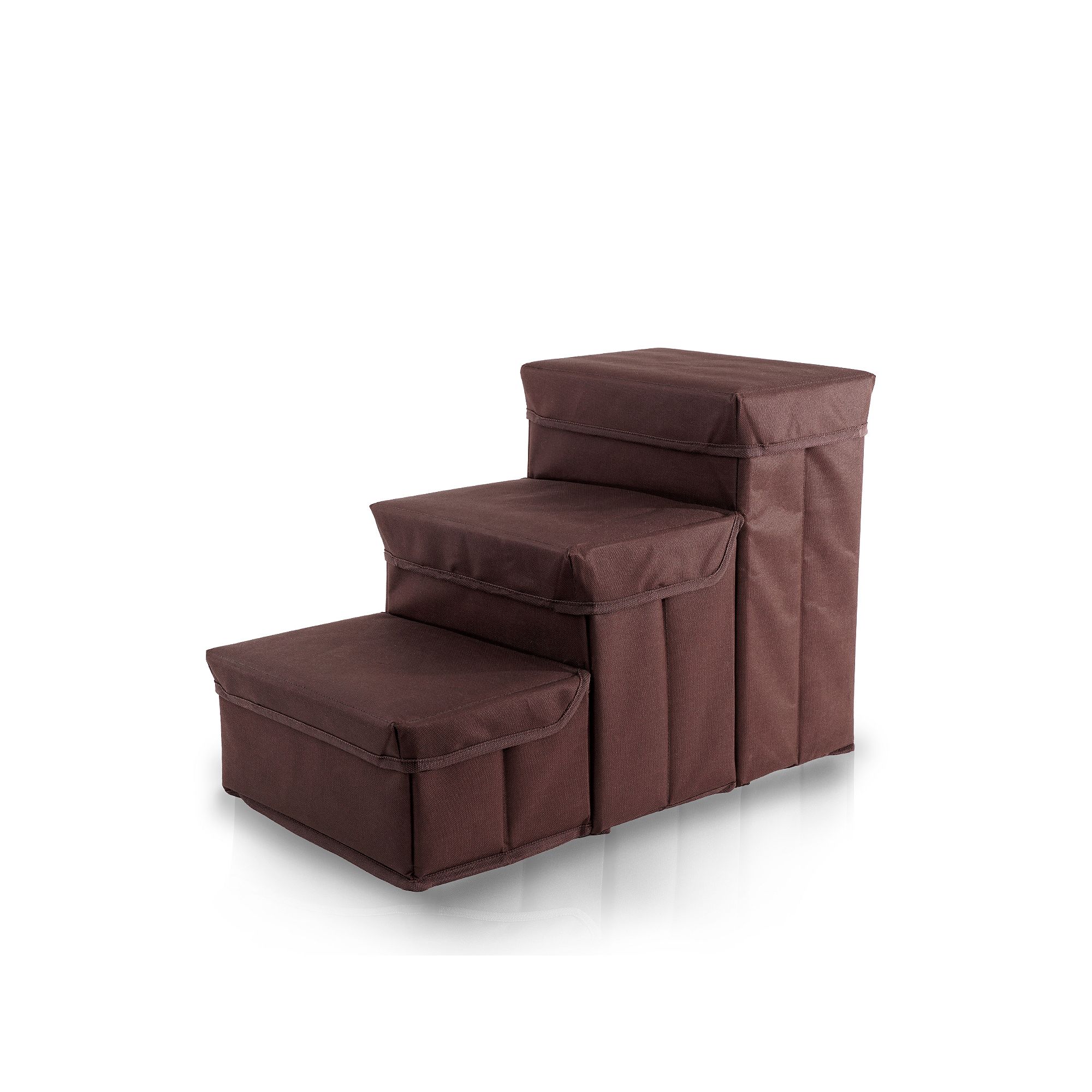 Precious Tails Padded 3-Step Foldable Dog & Cat Stairs with Storage, Brown