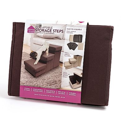 Precious Tails Padded 3-Step Foldable Dog & Cat Stairs with Storage