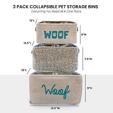 Precious Tails "Woof" 3-Piece Storage Bins Set