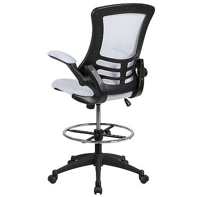 Emma and Oliver Mid-Back White Mesh Ergonomic Drafting Chair with Foot Ring and Flip-Up Arms