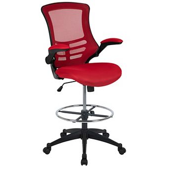 Emma and Oliver Mid-Back White Mesh Ergonomic Drafting Chair with Foot Ring and Flip-Up Arms