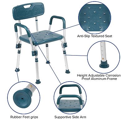 Emma and Oliver 300 Lb. Capacity Quick Release Back & Arm Teal Shower Chair