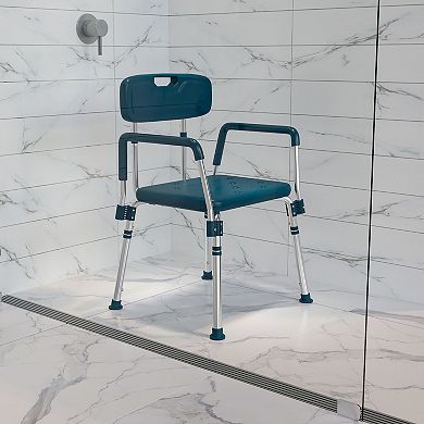 Emma and Oliver 300 Lb. Capacity Quick Release Back & Arm Navy Shower Chair