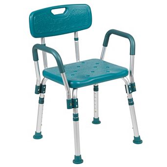 Emma and Oliver 300 Lb. Capacity Quick Release Back & Arm Teal Shower Chair