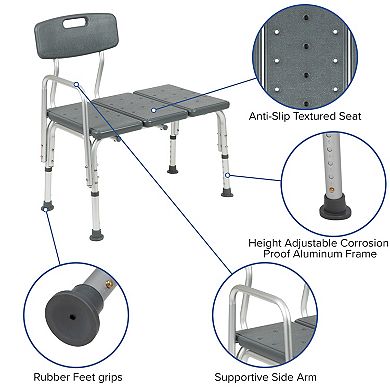 Emma and Oliver 300 Lb. Capacity Adjustable Gray Bath & Shower Medical Transfer Bench