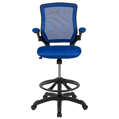 Emma and Oliver Mid-Back Dark Gray Mesh Ergonomic Drafting Chair with Foot Ring and Flip-Up Arms