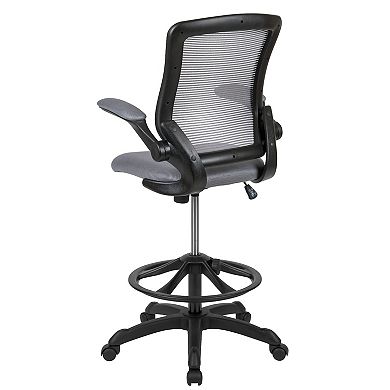 Emma and Oliver Mid-Back Blue Mesh Ergonomic Drafting Chair with Foot Ring and Flip-Up Arms
