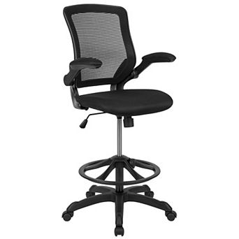 Emma and Oliver Mid-Back Dark Gray Mesh Ergonomic Drafting Chair with Foot Ring and Flip-Up Arms