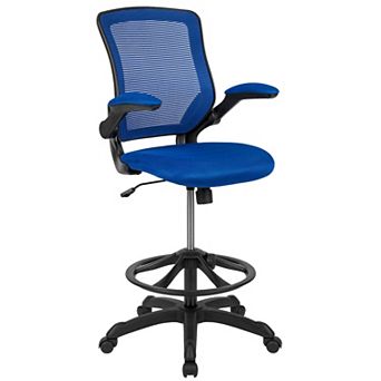 Emma and Oliver Mid-Back Dark Gray Mesh Ergonomic Drafting Chair with Foot Ring and Flip-Up Arms