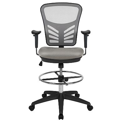 Emma and Oliver Mid-Back Black Mesh/White Frame Adjustable Ergonomic Drafting Chair, Task Chair
