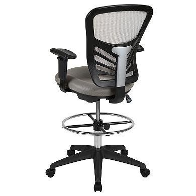 Emma and Oliver Mid-Back Black Mesh/White Frame Adjustable Ergonomic Drafting Chair, Task Chair