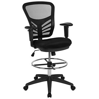 Emma and Oliver Mid-Back Gray Mesh/Black Frame Adjustable Ergonomic Drafting Chair, Task Chair