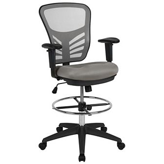 Emma and Oliver Mid-Back Gray Mesh/Black Frame Adjustable Ergonomic Drafting Chair, Task Chair