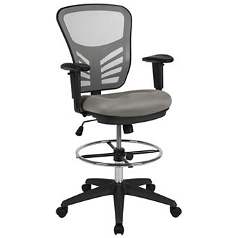 Emma and Oliver Mid-Back Gray Mesh/Black Frame Adjustable Ergonomic Drafting Chair, Task Chair
